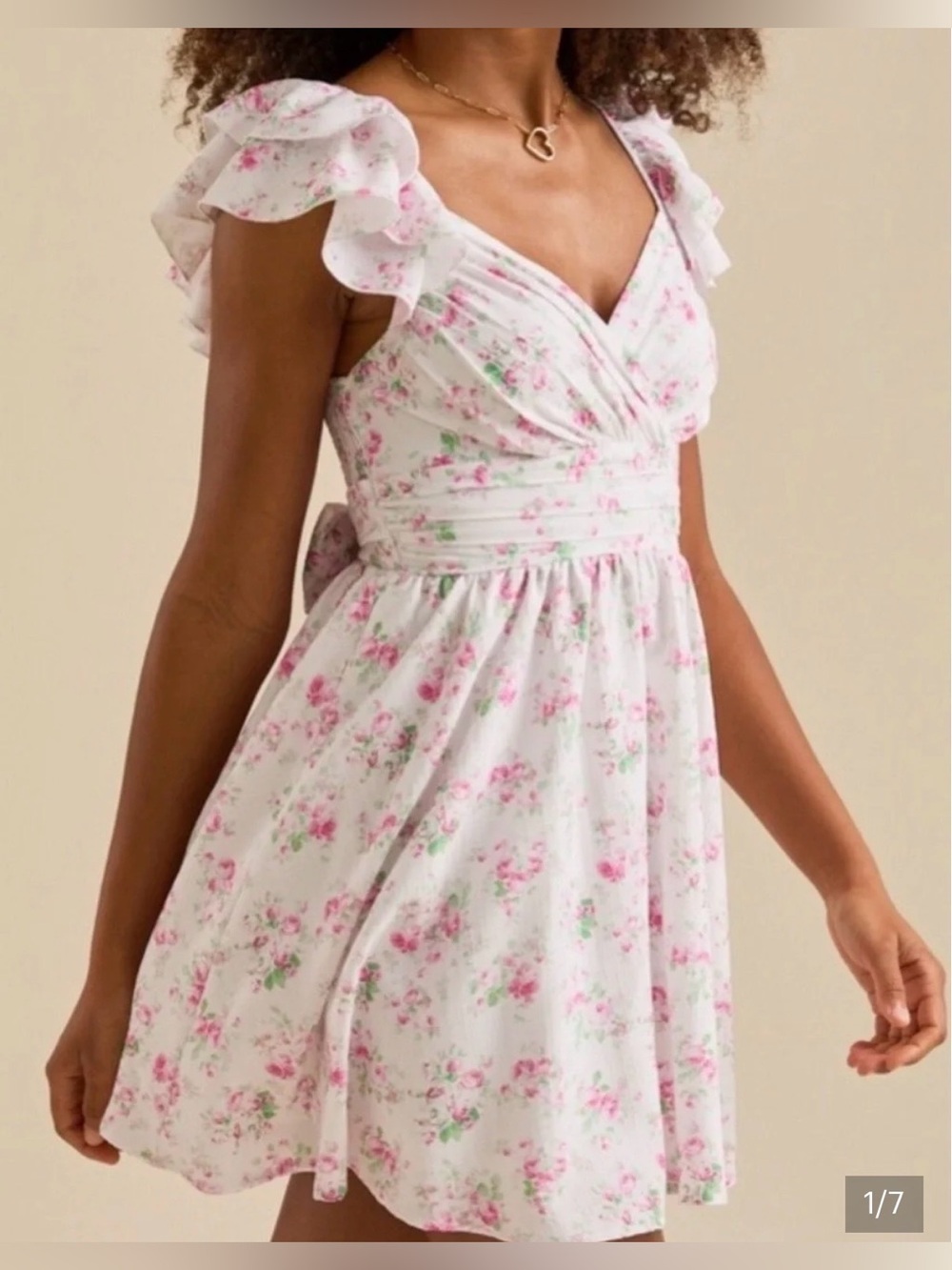 Altar'd State White Mini Dress with Pink Floral Print